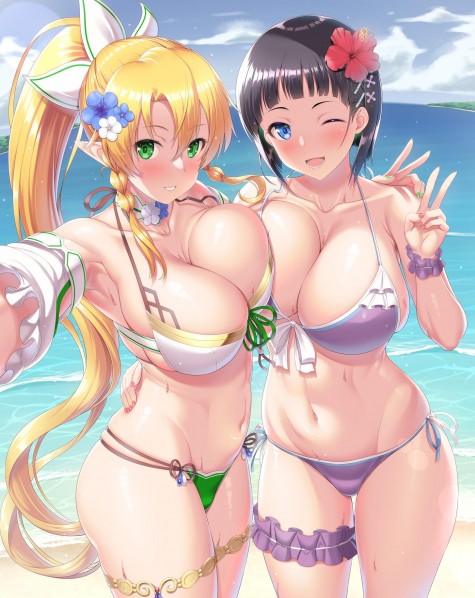 Swimsuit Leafa And Suguha Genshin Impact Hentai