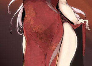 Curvy red dress hentai 3