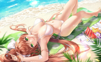 Monika resting on the beach hentai 23