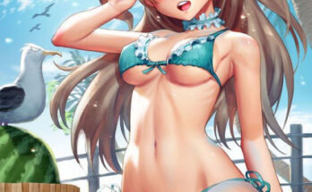 Pretty woman in a beautiful green swimsuit hentai 9